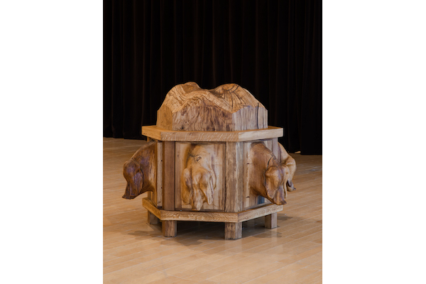  Oak dresser with pigs, 2019. Courtesy the artists; C L E A R I N G, New York/Brussels; Jan Kaps, Cologne; Loevenbruck, Paris